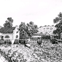 SLM KW224 - Periodens bomullsspinneri i Nyköping, teckning av Knut Wiholm