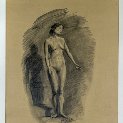 SLM 24211 - Blyertsteckning, ung kvinna av Adolf Stern 1902