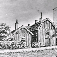 SLM KW112 - Brunnsgatan i Nyköping, teckning av Knut Wiholm