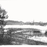 SLM M007417 - Floda kyrka från norr med Kyrksjön i förgrunden, 1890-tal