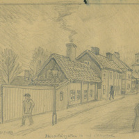 SLM 23237 - Teckning, Knut Wiholm, Hospitalsgatan 16 i Nyköping år 1921