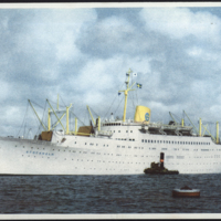 SLM P08-1965 - Vykort med målad bild av fartyget M.S. Stockholm