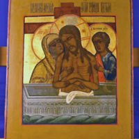 SLM 10377 - Ikon, Maria och Johannes vid Kristi döda kropp, 1800-talets andra hälft