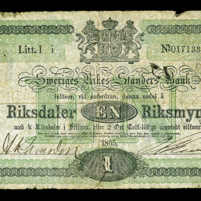 SLM 16985 8 - Sedel, 1 Riksdaler Riksmynt 1805