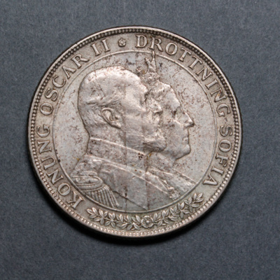 SLM 12597 16 - Mynt, 2 kronor silvermynt typ VII (guldbröllopet) 1907, Oscar II
