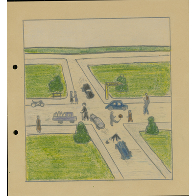 SLM 37920 1-94 - Barnteckningar föreställande olika trafiksituationer