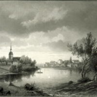 SLM M025170 - Målning av Fors kyrka från söder, 1877