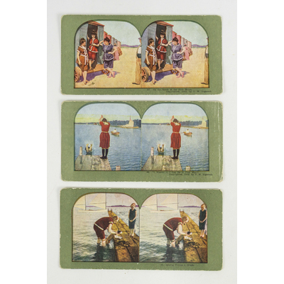 51484 2, 4, 12 - Stereoskopfoton med färglagda motiv, badmotiv daterade mellan 1899 och 1902