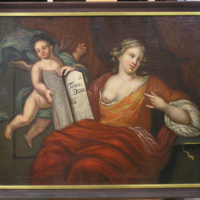SLM 5751 - Oljemålning, allegoriskt motiv, kvinna och ängel