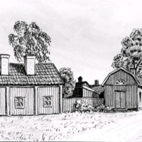 SLM KW212 - Östra Torget och Lilla Trädgårdsgatan, teckning av Knut Wiholm