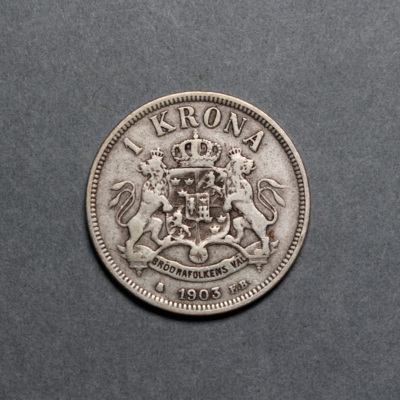 SLM 12597 25 - Mynt, 1 krona silvermynt typ III 1903, Oscar II