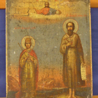 SLM 10393 - Ikon, två helgon och Kristus, 1800-tal