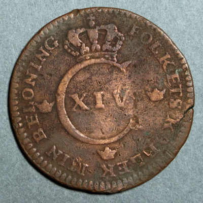 SLM 8347 - Mynt, 1/2 Skilling, Karl XIV Johan, 1827