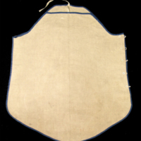 SLM 12561 2 - Överdrag till stolsrygg, grått linne kantat med blå bomullsband