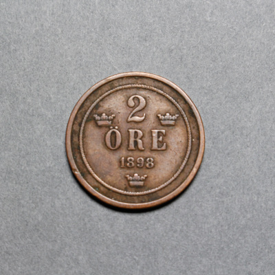 SLM 8386 - Mynt, 2 öre bronsmynt 1898, Oscar II