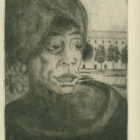 SLM 12384 - Torrnålsgravyr, kvinnoporträtt i Paris, av Per Månsson 1919