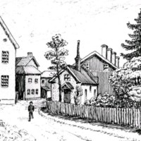 SLM KW54 - S:t Annegatan i Nyköping, teckning av Knut Wiholm