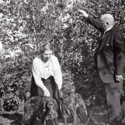 SLM P2016-0205 - Georg och Jenny Dahlgren och deras irländska settrar, ca 1930-tal