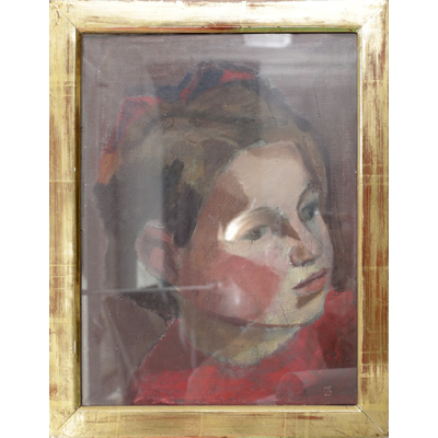 SLM 28050 - Oljemålning, flicka i rött, Nils Zetterberg 1952