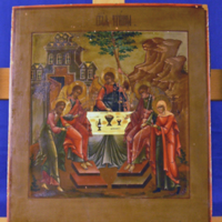 SLM 10373 - Ikon, änglar besöker Abraham och Sara, 1800-talets andra hälft