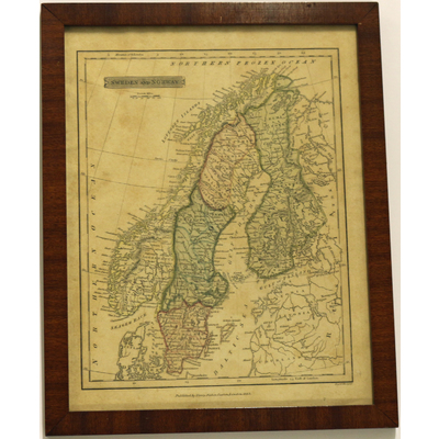 SLM 33651 - Inramad karta, Norge och Sverige, tryckt i London 1823