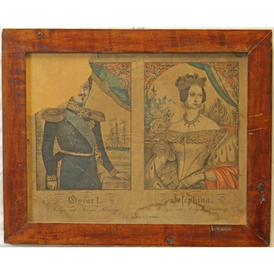 SLM 1090 - Inramad och färglagd litografi, Oscar I och Josephine, av P.A, Huldberg