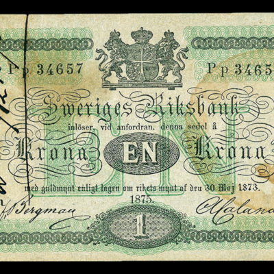 SLM 16978 - Sedel, 1 Krona 1875, så kallad kotia
