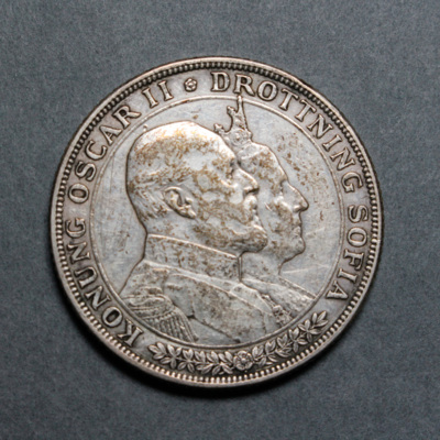 SLM 12597 19 - Mynt, 2 kronor silvermynt typ VII (guldbröllopet) 1907, Oscar II