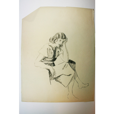SLM 50080 - Tuschteckning av Bodil Güntzel (1903-1998), motiv med ung kvinna