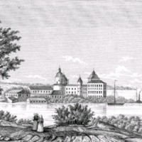 SLM M036300 - Litografi av Gripsholms slott i Mariefred från 1848