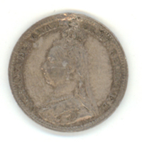 SLM 5808 32 - Mynt av silver, 3 pence 1890, Victoria av England