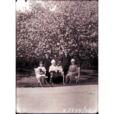 SLM X1774-78 - Familjeporträtt under ett blomstrande träd