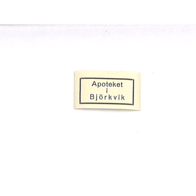 SLM 27166 - Etikett, apoteket i Björkvik