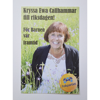 SLM 38088 - Vykort med reklam för Folkpartiets Ewa Callhammar