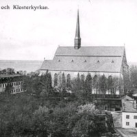 SLM M028019 - Vykort, Lasarettet och klosterkyrkan, Vadstena
