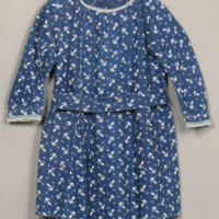 SLM 28284 - Barnklänning med förkläde, blå med tryckt dekoration, från Ökna i Floda socken