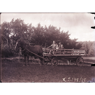 SLM X2144-78 - En man med barn på en hästdragen vagn