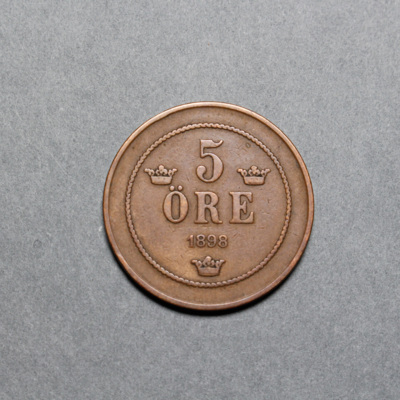 SLM 8381 - Mynt, 5 öre bronsmynt 1898, Oscar II