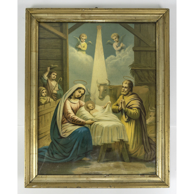 SLM 38703 - Religiöst oljetryck, inramat motiv, Kristi födelse i Bethlehem