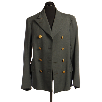SLM 12184 1-3 - Kostym bestående av rock väst och byxor av grågrönt kläde, 1930 - 40-tal