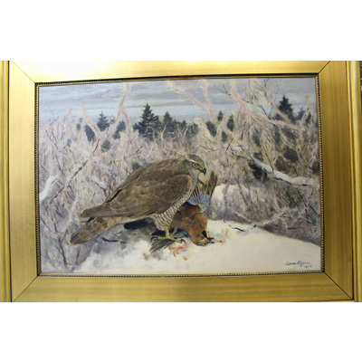 DEP NM 2289-1921 - Oljemålning, Bruno Liljefors, Hök och nötskrika, 1895
