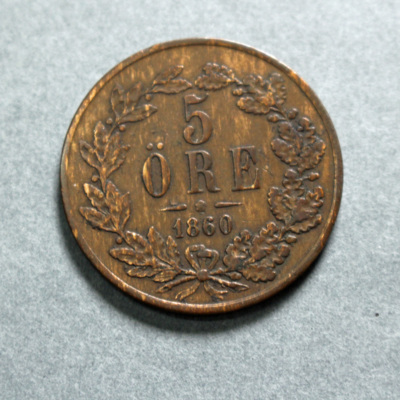 SLM 16713 - Mynt, 5 öre bronsmynt 1860, Karl XV