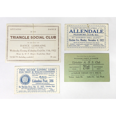 SLM 59359 5 (1-4) - Fyra inbjudningskort eller biljetter till dansprogram, USA 1922