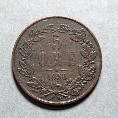 SLM 16668 - Mynt, 5 öre bronsmynt 1858, Oscar I