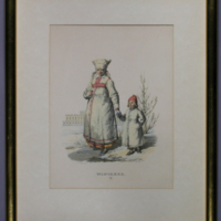 SLM 15530 - Litografi, kvinna och barn i vinterdräkt