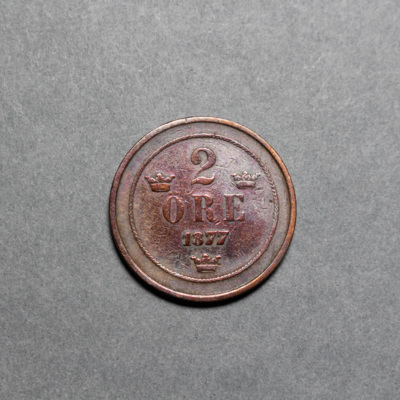SLM 12597 29 - Mynt, 2 öre bronsmynt typ I 1877, Oscar II