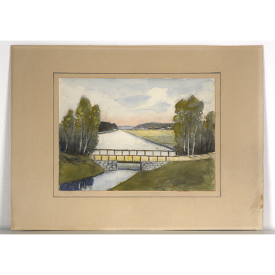 SLM 40241 - Akvarell av Sibbe Malmberg, bro över Voxnan Hälsingland