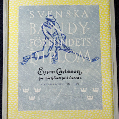 SLM 37399 - Svenska Bandyförbundets diplom till Egon Carlsson år 1953