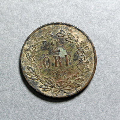 SLM 16670 - Mynt, 2 öre bronsmynt 1857, Oscar I