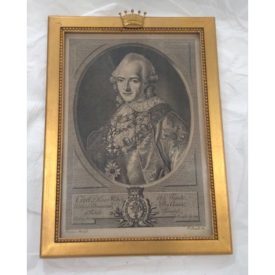 SLM 9863 - Inramat grafiskt blad, Gustav III efter Roslins förlaga